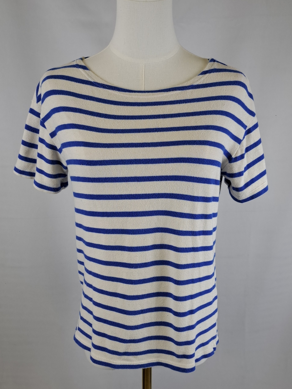 Old Navy Blue White Striped Boatneck Short Sleeve 100% Cotton Mariner Tee Size S
